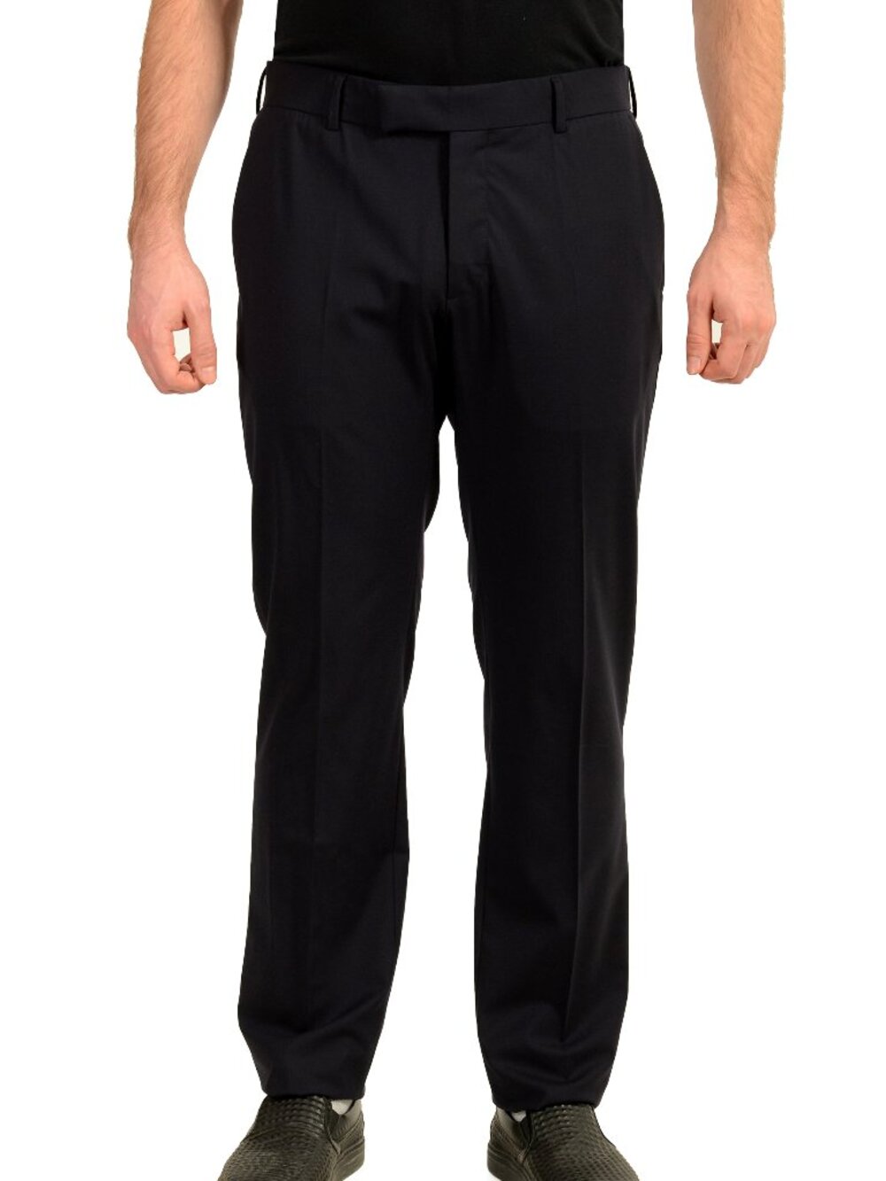 Malo Men's Navy Blue Wool Flat Front Dress Pants US 38 IT 54